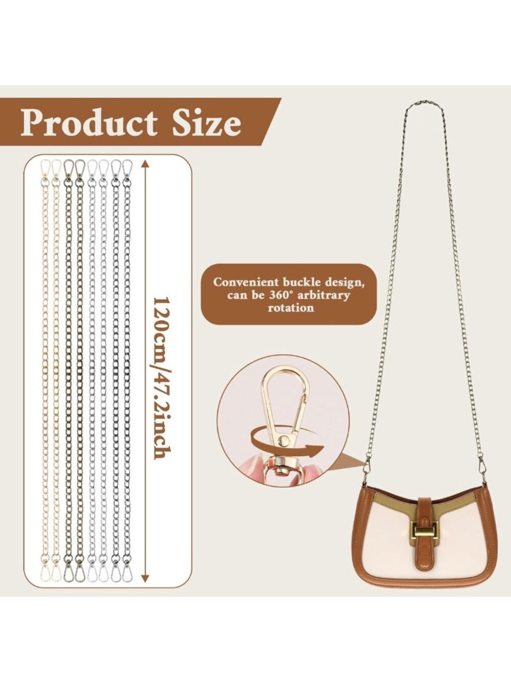 8 PCS Purse Chain Replacement Straps for Handbags & Crossbody Bags, 47" Flat - Picture 2 of 7